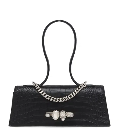 Alexander Mcqueen Mcqueen Croc-effect Jewelled Top-handle Bag In Black