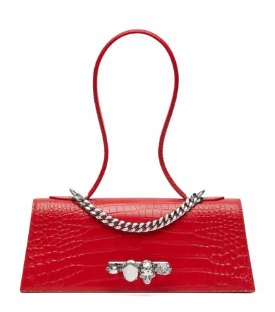 Alexander Mcqueen Mcqueen Croc-effect Jewelled Top-handle Bag In Red