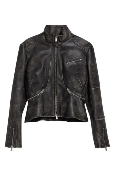 Alexander Mcqueen Mcqueen Crop Brushed Leather Jacket In Black