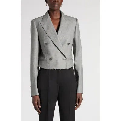 Alexander Mcqueen Mcqueen Crop Double Breasted Wool Blazer In Gray