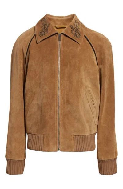 Alexander Mcqueen Mcqueen Crop Suede Bomber Jacket In Multi