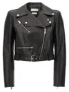 Alexander Mcqueen Mcqueen Cropped Leather Jacket With Off-center Zip Closure In Black