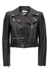 Alexander Mcqueen Mcqueen Cropped Leather Jacket With Off-center Zip Closure