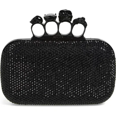Alexander Mcqueen Mcqueen Crystal Embellished Leather Knuckle Clutch In Black
