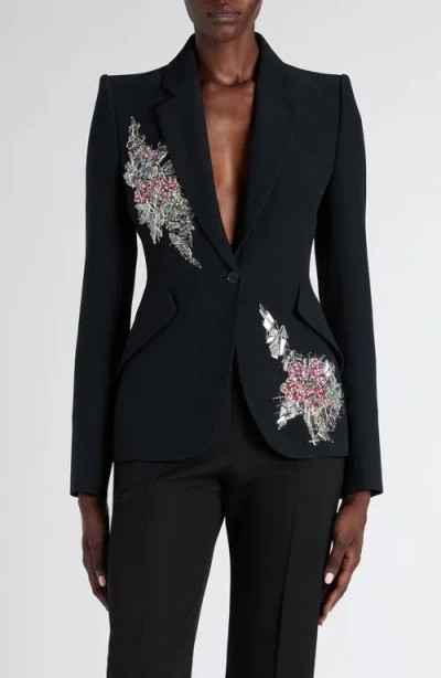 Alexander Mcqueen Mcqueen Crystal Embellished Strong Shoulder Jacket In Black