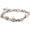 Alexander Mcqueen Mcqueen Crystal Skull & Faux Pearl Bracelet In Metallic