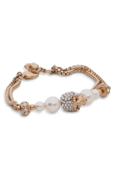 Alexander Mcqueen Mcqueen Crystal Skull & Faux Pearl Bracelet