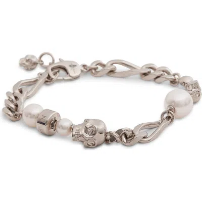 Alexander Mcqueen Mcqueen Crystal Skull & Faux Pearl Bracelet