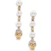 Alexander Mcqueen Dangling Pearl Skull Crystal Earrings
