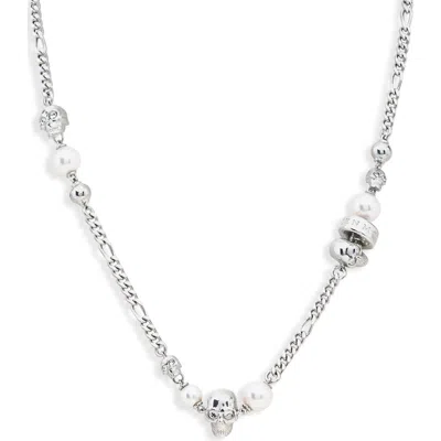 Alexander Mcqueen Mcqueen Crystal Skull & Faux Pearl Necklace