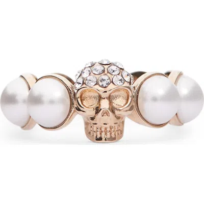 Alexander Mcqueen Mcqueen Crystal Skull & Faux Pearl Ring