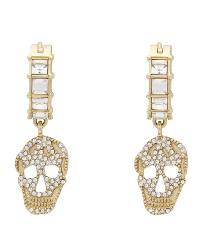 Alexander Mcqueen Mcqueen Crystal Skull Hoop Earrings In Brown