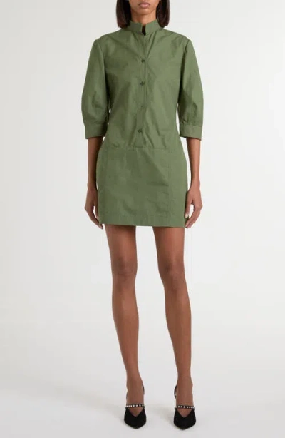 Alexander Mcqueen Mcqueen Day Button Front Cotton Poplin Minidress In Green