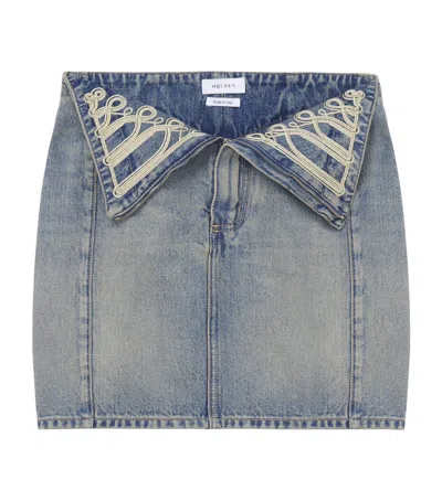 Alexander Mcqueen Mcqueen Denim Fold-over Mini Skirt In Blue