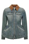 Alexander Mcqueen Alexander Mc Queen Light Blue Washed Denim Jacket With Ruffles