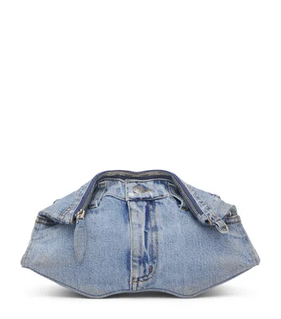 Alexander Mcqueen Mcqueen Denim Manta Pouch In Blue