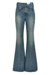 Alexander Mcqueen Blue Flared Jeans With Foldover Waist And Logo Patch On The Rear In Denim Womanaa In Blue