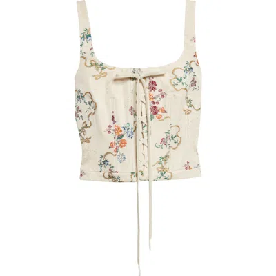 Alexander Mcqueen Mcqueen Distressed Floral Corset Top In White