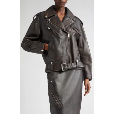 Alexander Mcqueen Leather Biker Jacket In Brown