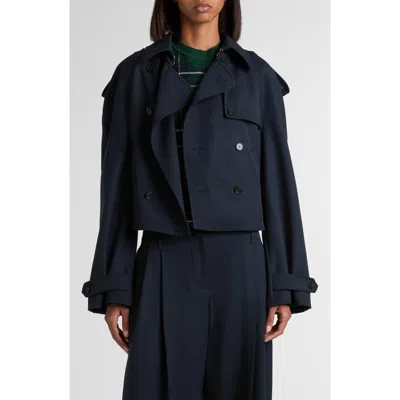 ALEXANDER MCQUEEN MCQUEEN DOUBLE BREASTED WOOL & COTTON CROP TRENCH COAT