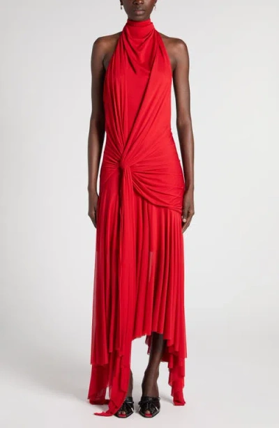 Alexander Mcqueen Mcqueen Draped Jersey Halter Neck Dress In Red