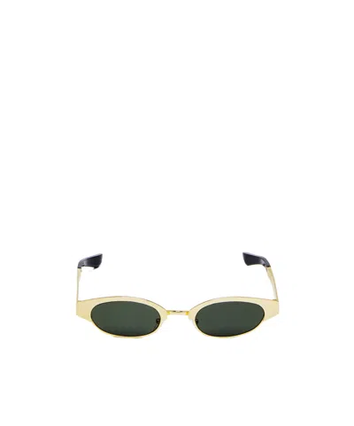 Alexander Mcqueen Mcqueen Ellipse Metal Sunglasses In Gold In Green