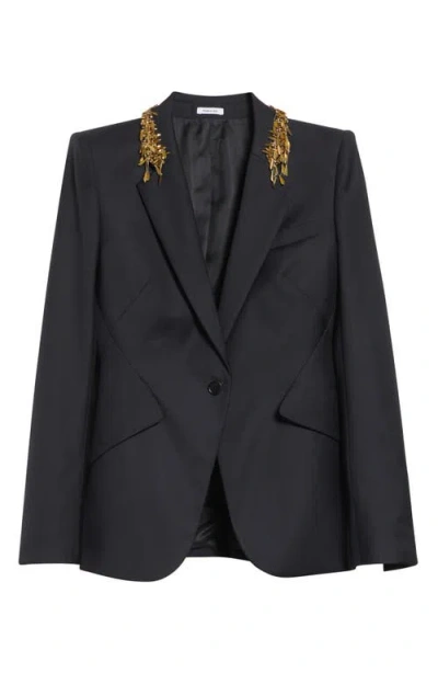 Alexander Mcqueen Mcqueen Embellished Collar Wool Jacket In Black