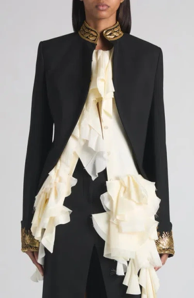 Alexander Mcqueen Mcqueen Embellished Cutaway Jacket In Black