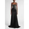 Alexander Mcqueen Mcqueen Embellished Draped Crepe Gown In Black