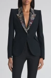Alexander Mcqueen Mcqueen Embellished Lapels Crepe Blazer In Black