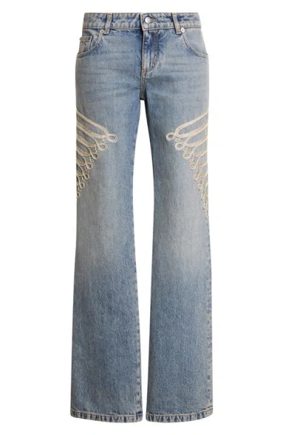Alexander Mcqueen Mcqueen Metallic-frogging Straight Jeans In Blue