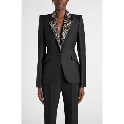 Alexander Mcqueen Mcqueen Embroidered Lapel Single-breasted Wool Jacket In Multi