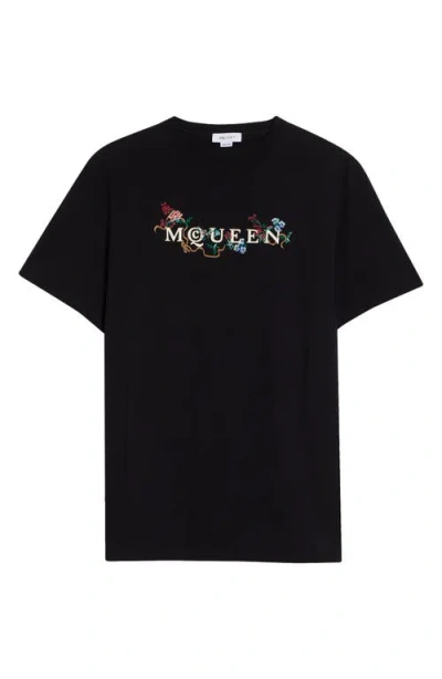 Alexander Mcqueen Mcqueen Embroidered Logo T-shirt In Black