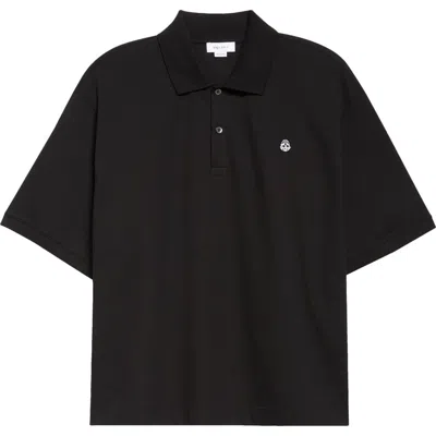 Alexander Mcqueen Mcqueen Embroidered Skull Cotton Piqué Polo In Black