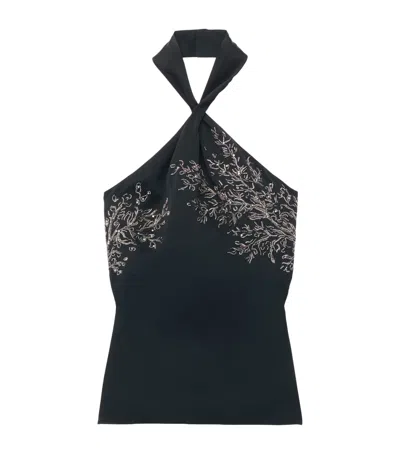 Alexander Mcqueen Mcqueen Embroidered Tree Of Life Halter Top In Black
