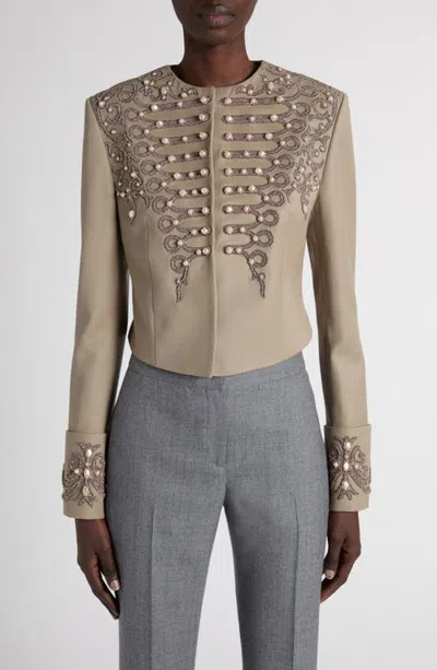 Alexander Mcqueen Mcqueen Faux Pearl Embellished Military Jacket In Nude