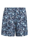 Alexander Mcqueen Mcqueen Feather Print Swim Trunks In Blue