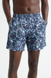 Alexander Mcqueen Mcqueen Feather Print Swim Trunks In Blue