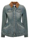 Alexander Mcqueen Corduroy Collar Peplum Denim Jacket Clothing In Blue