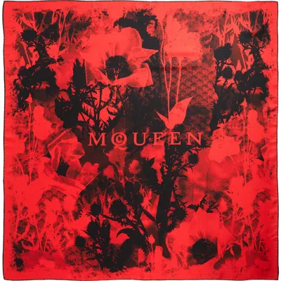 Alexander Mcqueen Mcqueen Floral Collage Silk Twill Square Scarf In Red