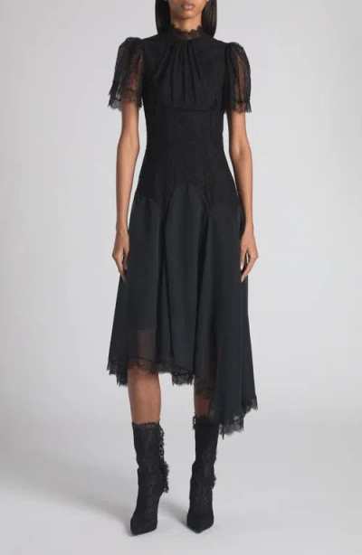 Alexander Mcqueen Mcqueen Floral Lace Asymmetric Evening Dress In Black