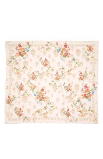 Alexander Mcqueen Mcqueen Floral Skull Silk Chiffon Scarf In Neutral