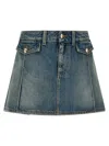 Alexander Mcqueen Mcqueen Flounced Delavé Cotton Denim Mini Skirt In Gray