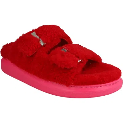Alexander Mcqueen Mcqueen Genuine Shearling Slide Sandal In Red