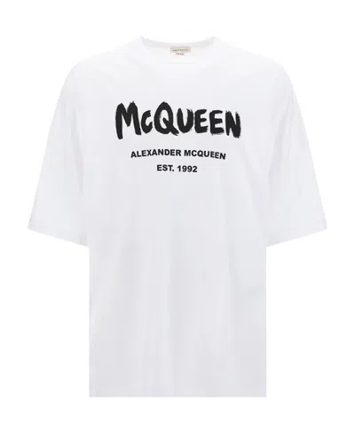 Alexander Mcqueen Mcqueen Graffiti Logo-print T-shirt In White