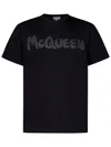 Alexander Mcqueen Black T-shirt With Glitter Logo Print In Cotton Man