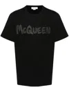Alexander Mcqueen Black T-shirt With Glitter Logo Print In Cotton Man In Black