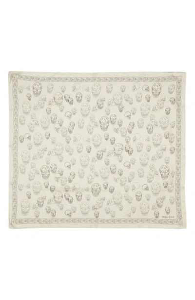 Alexander Mcqueen Mcqueen Hand Painted Skull Silk Chiffon Square Scarf In Neutral