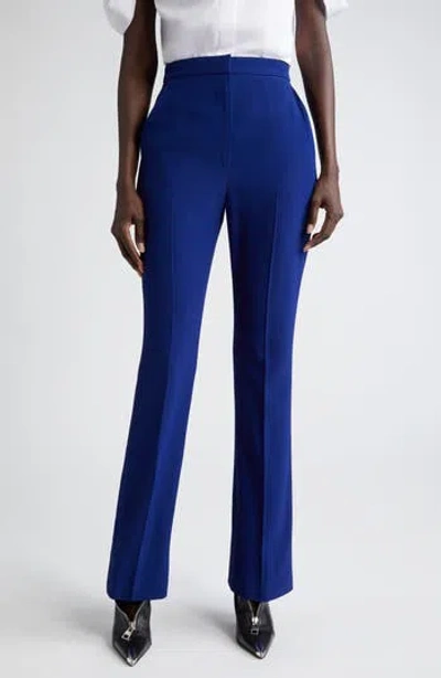 Alexander Mcqueen Mcqueen High Waist Bootcut Crepe Trousers In Electric Navy