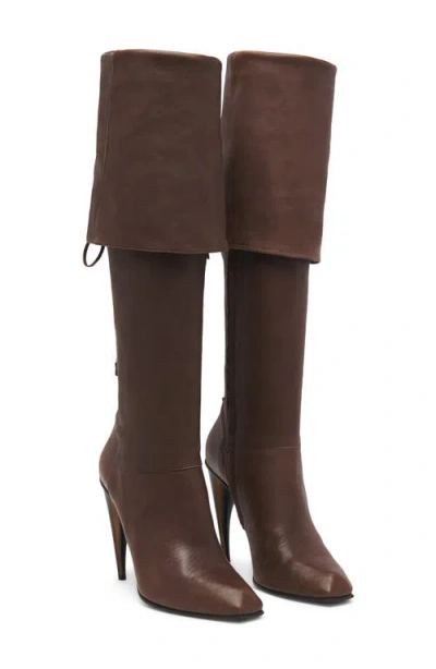 Alexander Mcqueen Mcqueen Horn Shaped Heel Lace-up Knee High Boot In Brown